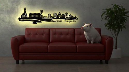 Led wandbild holz skyline - wandbild,